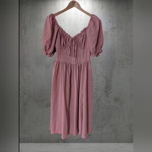 SHEIN Dusty Pink Puff-Sleeve Midi Dress